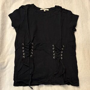 Chic Black Lace-Up Women's Tee